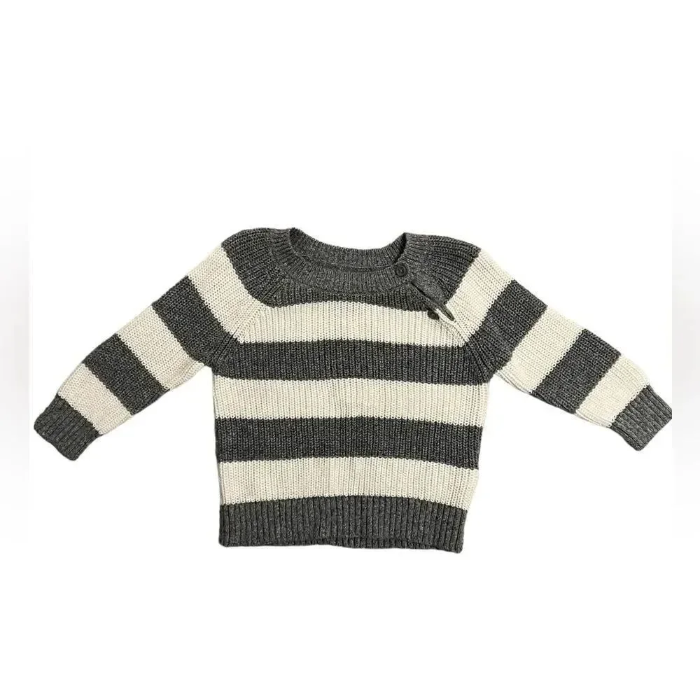 Baby Gap striped knit sweater, gray white, 12-18mo